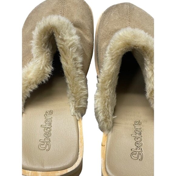 Skechers Spirals II Leather Mules Clogs Slip-On Shoes Faux Fur+Wood Sand Women 7 - Picture 7 of 7